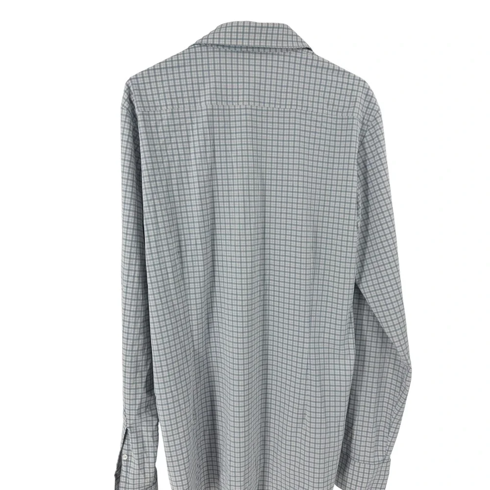 Mizzen+Main Mens‎ Trim Tall Performance Dress Shirt Blue White Check Size L
